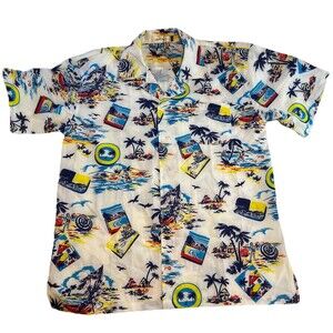 APTRO Men's Size L Hawaiian Aloha Camp Shirt  Palm Trees Sailboats Seagulls NWT